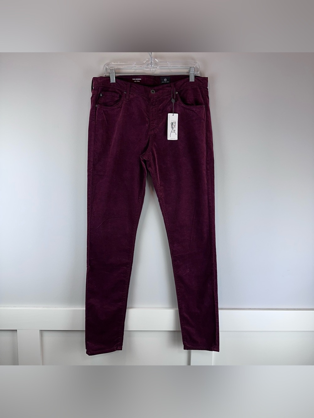 NEW AG Adriano Goldschmied Wine Red Velvet Super Skinny The Legging Pants 32